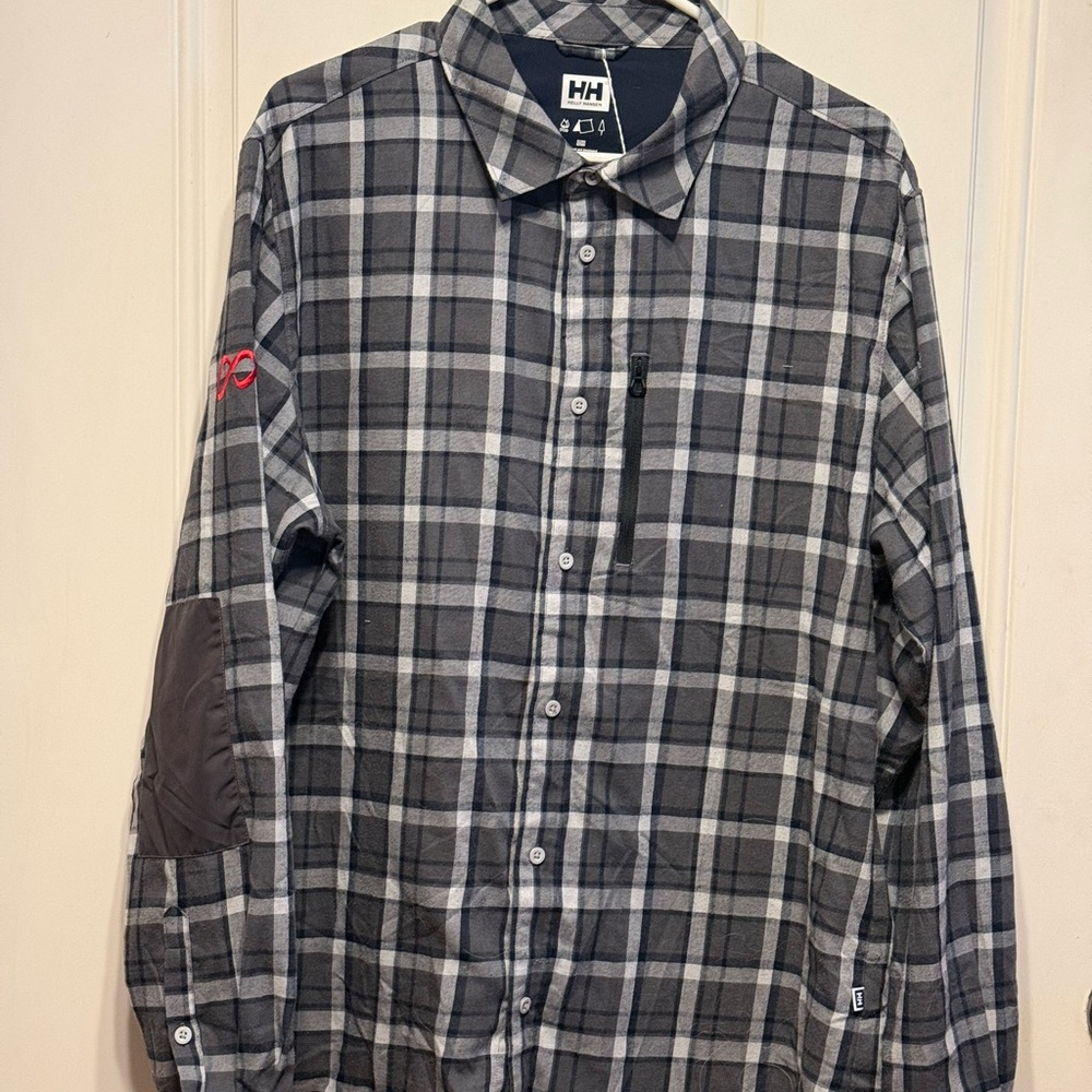 Helly Hansen Black, Gray and White Plaid Men's Work Shirt size XL